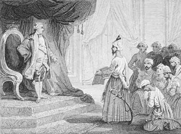 لوئی شانزدہم 1788ء میں ٹیپو سلطانؒ کے سفیروں کا استقبال کرتے ہوئے، کندہ کاری